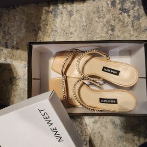 Nine West Beige Crystal-Embellished Slide Mules